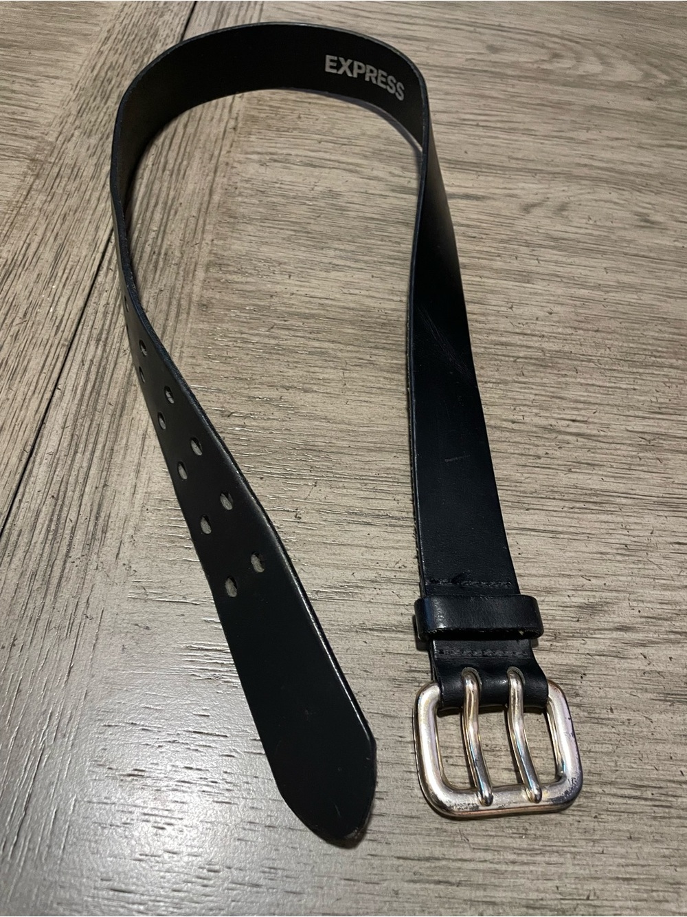 Express Black Leather Triple-Prong Belt with Silver Buckle Size Small